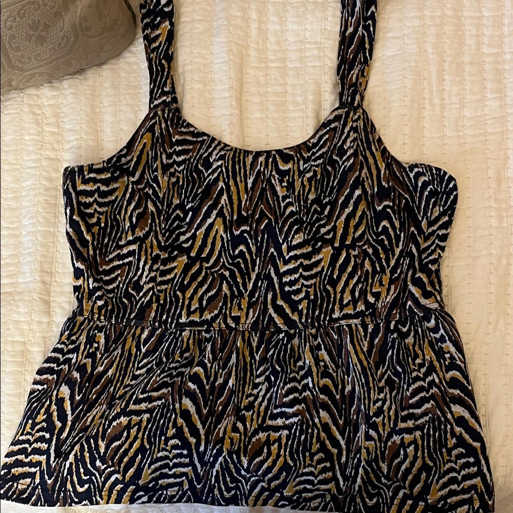 Anthropologie Zebra Print Tank Top - Navy, Brown, Cream
